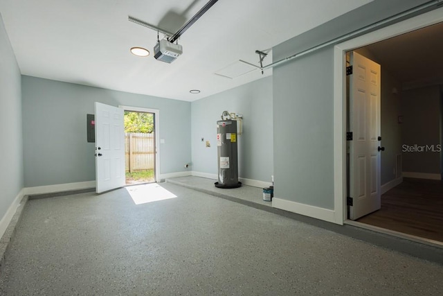 4230 Ponds Dr, Cocoa, FL 32927 - garage featuring water heater, a garage door opener, baseboards, and electric panel