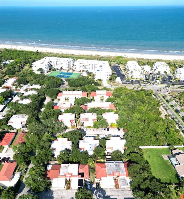 aerial view with a beach view and a water view