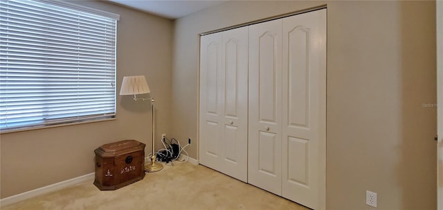 interior space with light colored carpet and a closet