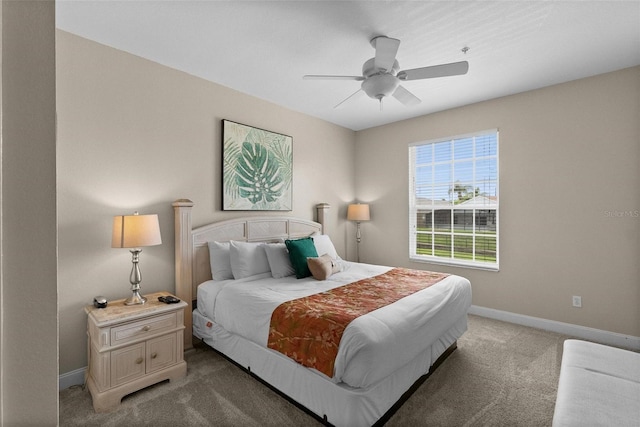 bedroom with carpet flooring and ceiling fan