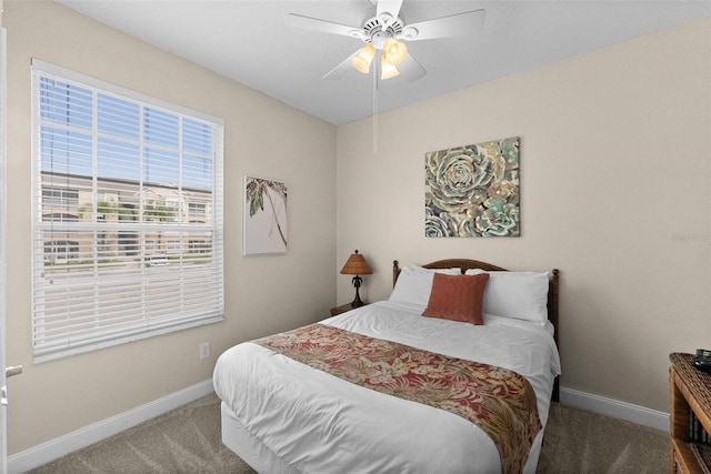 bedroom with carpet flooring and ceiling fan