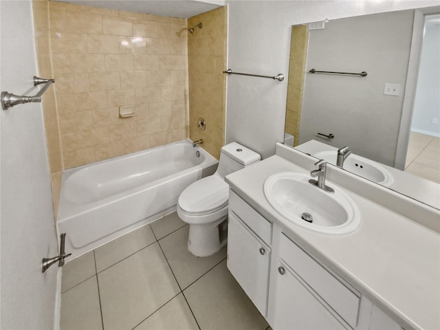 full bathroom with vanity, toilet, tile patterned floors, and tiled shower / bath combo