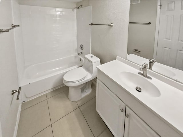 full bathroom with vanity, toilet, tile patterned flooring, and shower / bathing tub combination