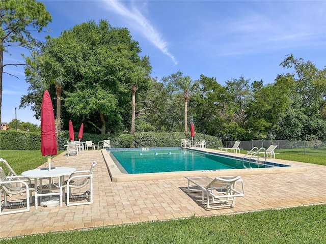 view of swimming pool featuring a patio