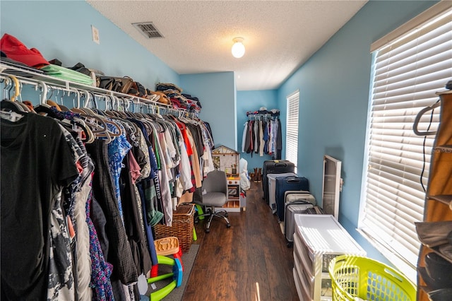 walk in closet featuring dark wood-type flooring