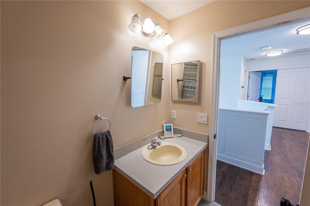 bathroom featuring hardwood / wood-style floors and vanity