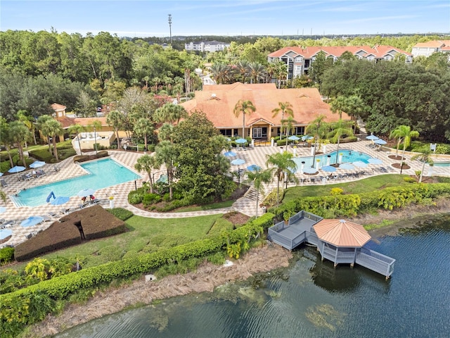 bird's eye view featuring a water view