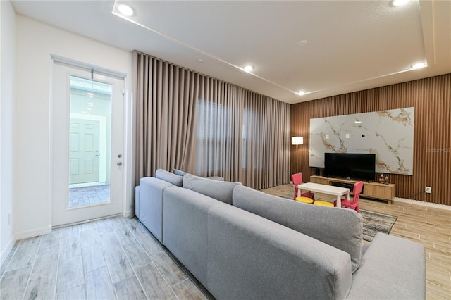 living room with light hardwood / wood-style floors