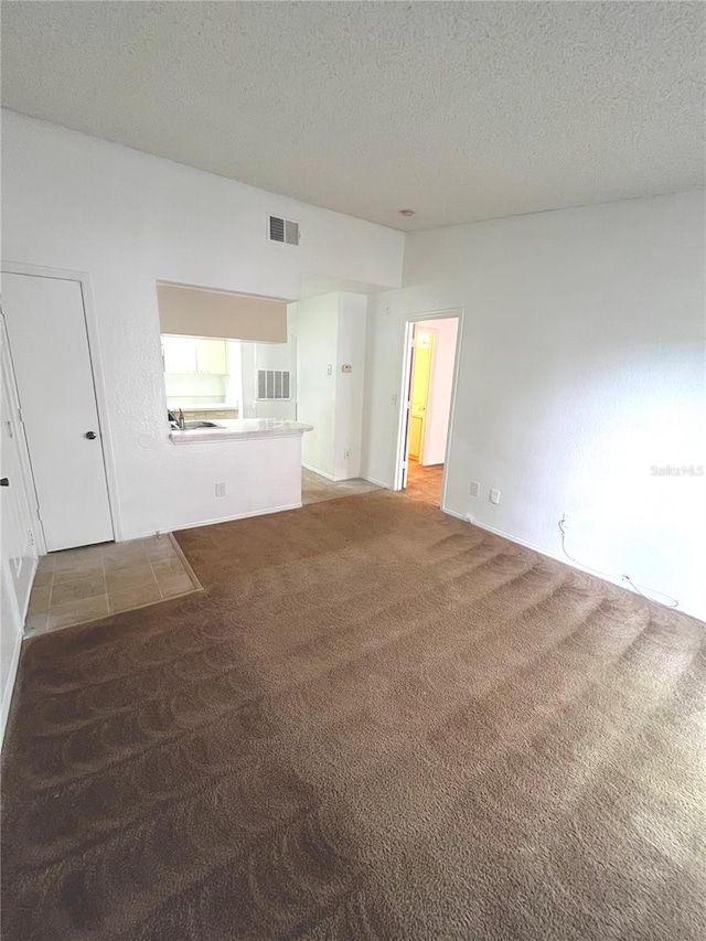 carpeted spare room with sink and a textured ceiling