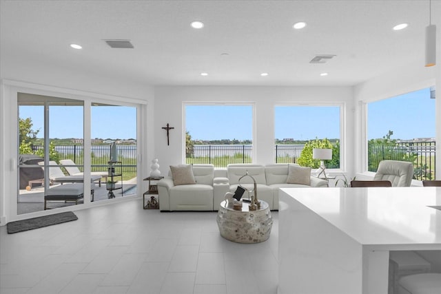 living room with a water view