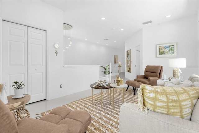 living room featuring light tile patterned floors