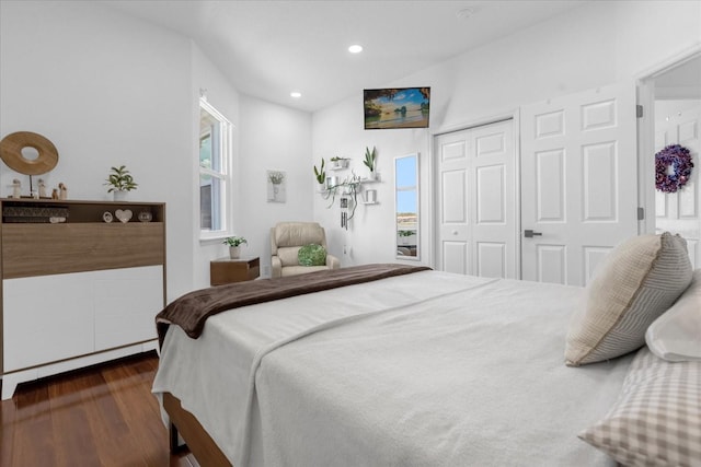 bedroom featuring a closet and dark hardwood / wood-style flooring