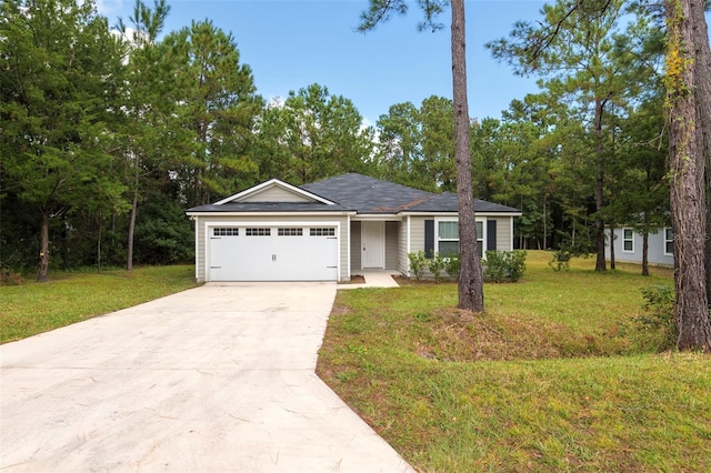 ranch-style house with a front lawn and a garage