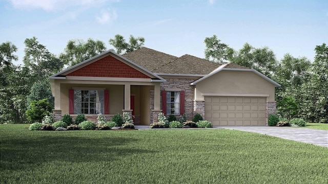 view of front of house with a garage and a front lawn