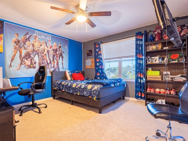 bedroom featuring carpet and ceiling fan