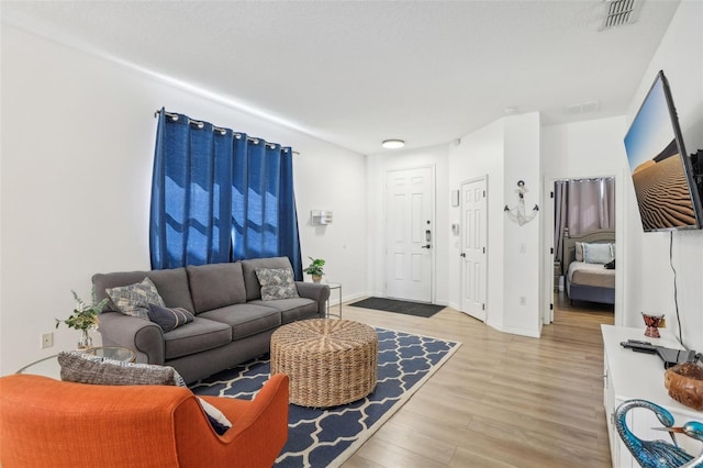 living room with light hardwood / wood-style floors