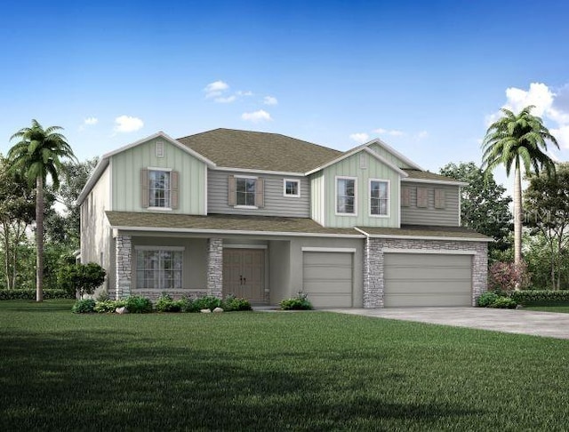 view of front facade with a garage and a front yard