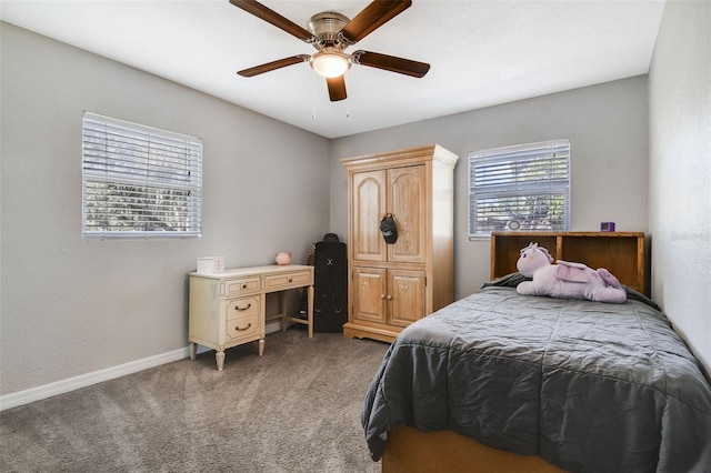 bedroom with carpet and ceiling fan