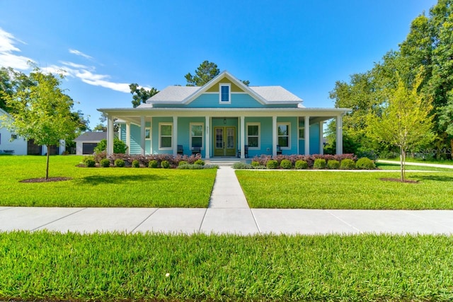 view of front of house with a front lawn and covered porch