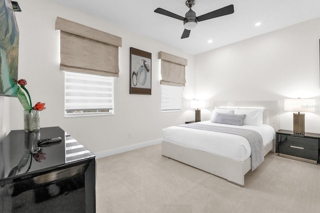 7416 Soiree Way, Reunion, FL 34747 - bedroom with light carpet, recessed lighting, and ceiling fan