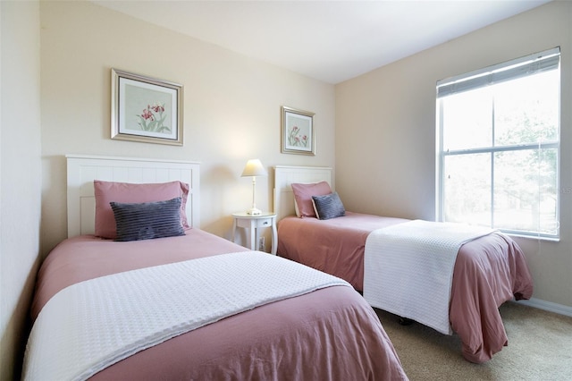 carpeted bedroom featuring multiple windows