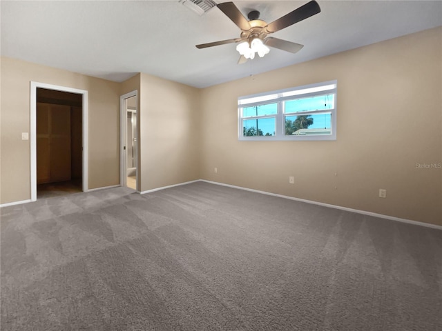 unfurnished bedroom featuring carpet floors and ceiling fan