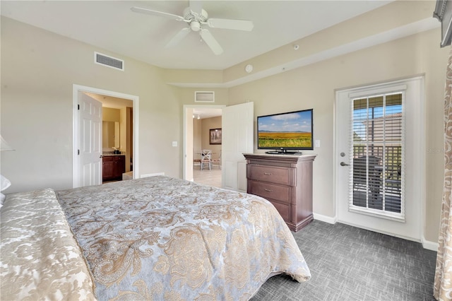 8801 Worldquest Blvd Unit 4406, Orlando, FL 32821 - carpeted bedroom featuring baseboards, access to exterior, ceiling fan, and visible vents