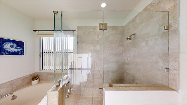 bathroom with plus walk in shower