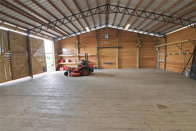 garage with wooden walls