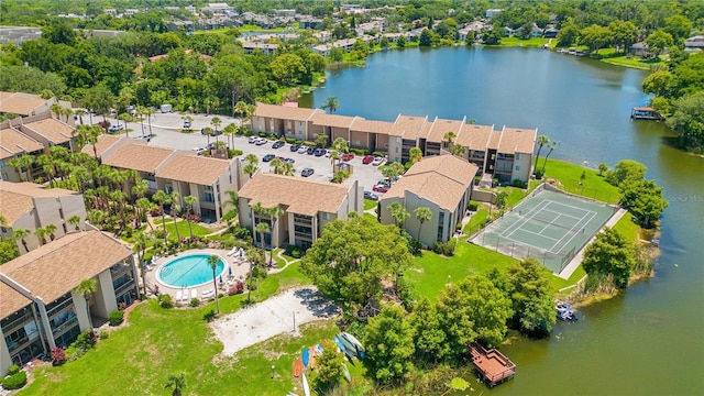 aerial view with a water view