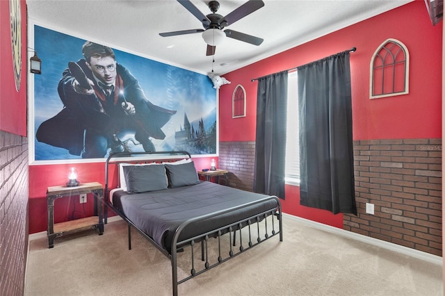 bedroom with ceiling fan and carpet flooring