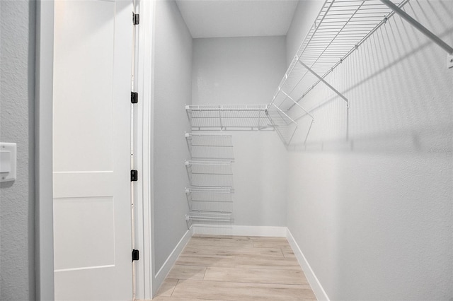 walk in closet with light wood-type flooring