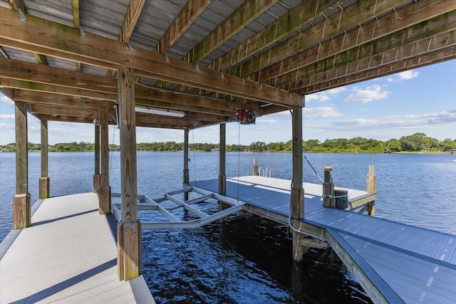 dock area with a water view