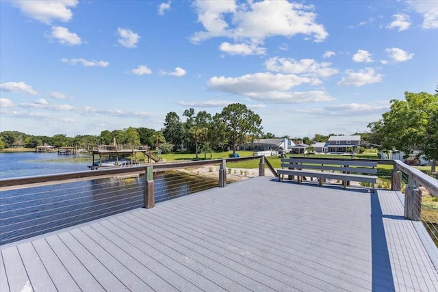 dock area with a deck with water view