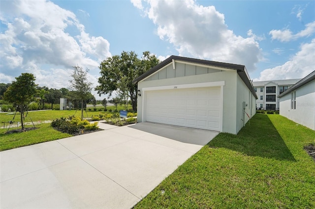 garage with a yard