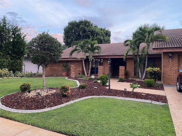 view of front of property with a lawn