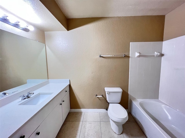 full bathroom featuring shower / bathing tub combination, tile patterned floors, toilet, and vanity