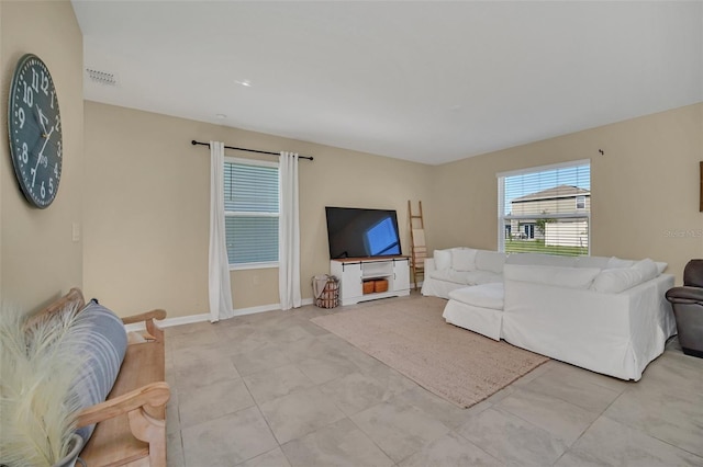 living room with light tile floors