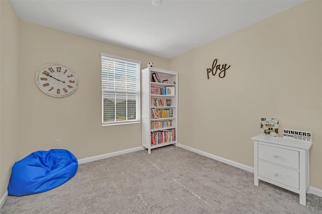 playroom featuring light carpet