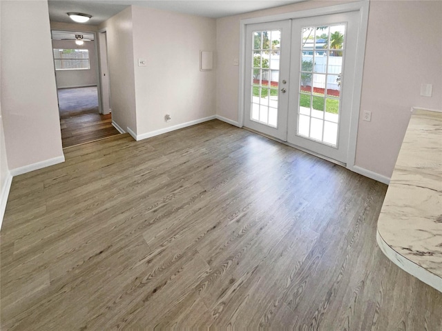 spare room featuring french doors and dark hardwood / wood-style flooring