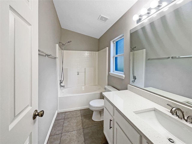 full bathroom with tile patterned flooring, shower / tub combination, vanity, and toilet