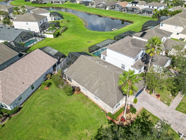 aerial view with a water view