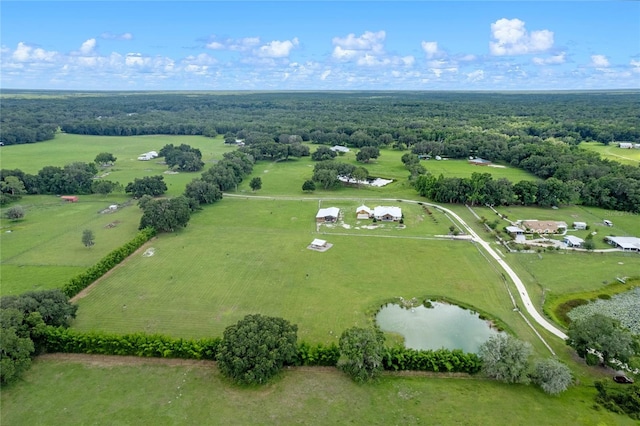 bird's eye view featuring a water view and a rural view