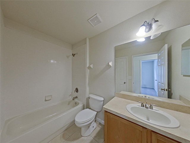 full bathroom with vanity, toilet, tile patterned floors, and shower / bathing tub combination