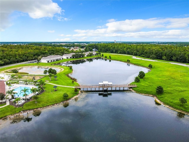 bird's eye view featuring a water view