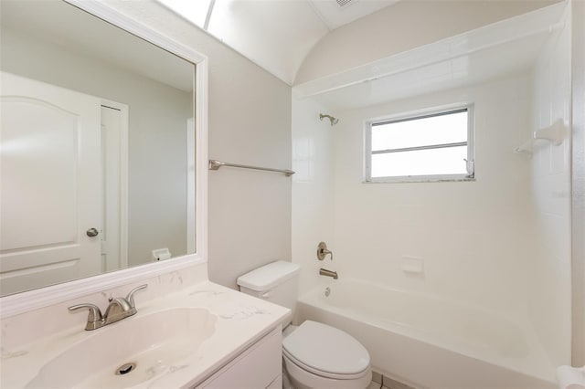 full bathroom with vanity, shower / tub combination, and toilet