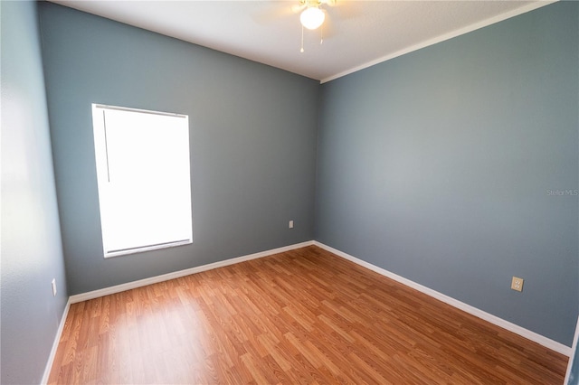 spare room with ceiling fan and light hardwood / wood-style floors