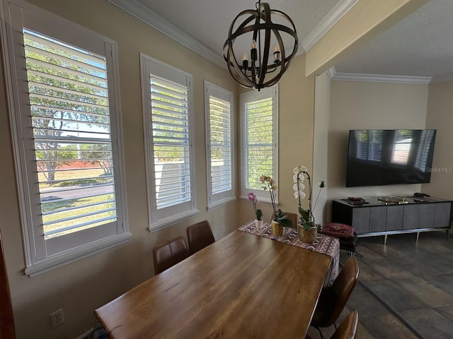 8734 Crestgate Cir, Orlando, FL 32819 - dining room featuring a chandelier, plenty of natural light, and ornamental molding