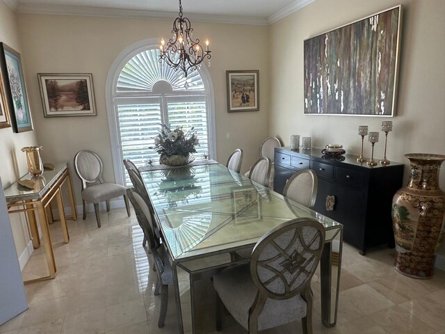 8734 Crestgate Cir, Orlando, FL 32819 - dining area featuring a chandelier, ornamental molding, and baseboards