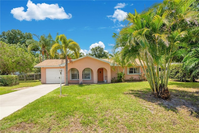 view of front of home featuring a garage and a front lawn